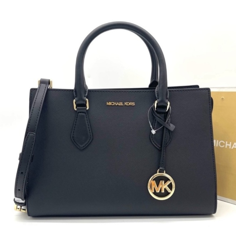 Michael Kors Sheila Medium Center Zip Satchel Crossbody Bag Black